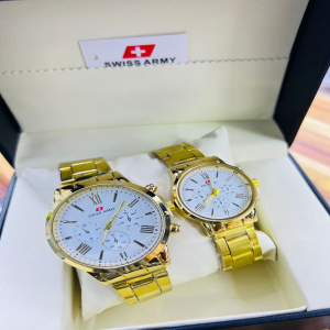 Swiss Army Chain Gold  Watch White Dial Couple Watch