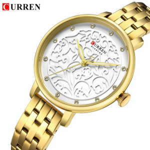 Curren Golden Stainless Steel Analog Watch (White & Golden)