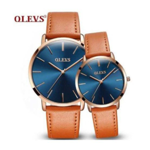 Oleves Leather Strap Couple Watch (Brown)