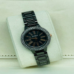 Orix Chrome Tone Crystal Black Dial Ladies Watch