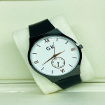 GK Casual Black Leather Analog Mens Watch