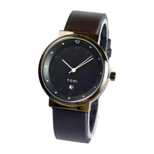 Tomi TO91 Mens Leather Strap Black Dial Watch