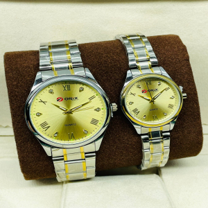 Orix Stainless Steel Couple Gold Dial Watch (Gold & Sliver)