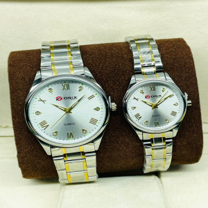 Orix Stainless Steel Couple White Dial Watch (Gold & Sliver)