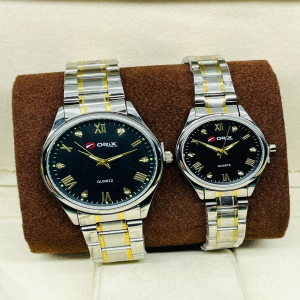 Orix Stainless Steel Couple Black Dial Watch (Gold & Sliver)