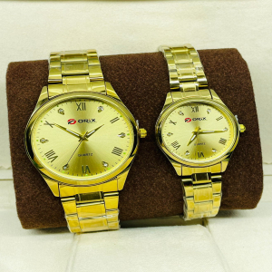 Orix Stainless Steel Couple Gold Dial Gold Watch