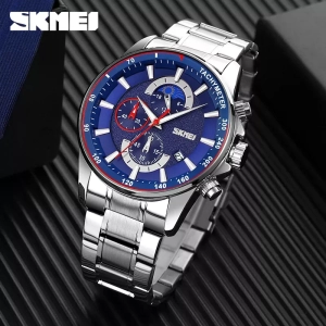 Skmei Sliver Chain Black Dial Watch