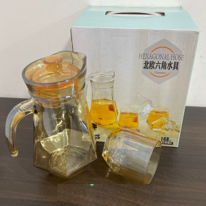 Hexagon Shape Jug With Glass Set (BLJ-5 Gold)