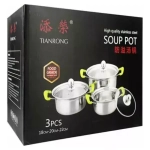 3 Pcs Soup Pot With Glass Lid
