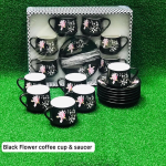 Black Flower Coffee Cup & Saucer