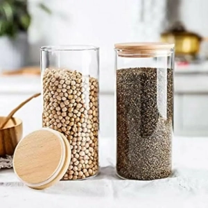 1 Pcs Glass Jar with Wood Lid