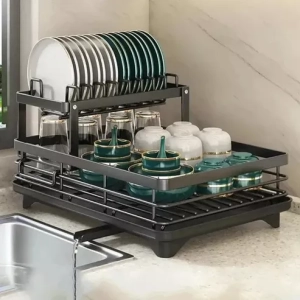 2 Layer Adjustable Bowl And Dish Drying Rack