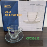 12 Pcs Delisoga Plain Glass Cup with Saucer Set - 36L12