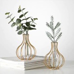 Metal Wire Glass Tube Vase - 16*10cm
