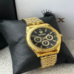 Rolex Gents Black Dial Gold Watch