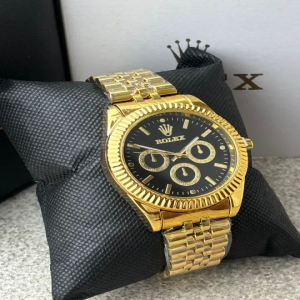 Rolex Gents Black Dial Gold Watch