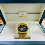 Rolex Gents Black Dial Gold Watch