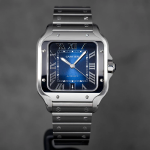 Cartier Santos Steel Blue Dial Mens Watch