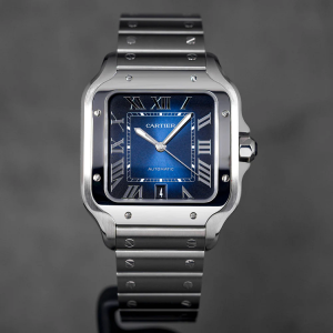 Cartier Santos Steel Blue Dial Mens Watch