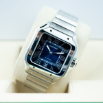 Cartier Santos Steel Blue Dial Mens Watch