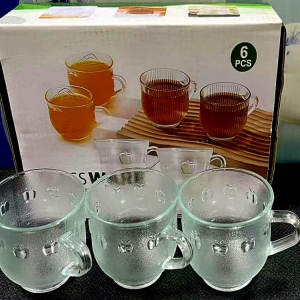 6 Pcs Glass Cherry Tea Cup Set