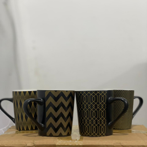 Ceramic Coffee Mug Stripe Patterned Black & Gold