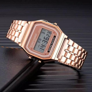 Casio Digital Ladies Rose Gold Chain Watch
