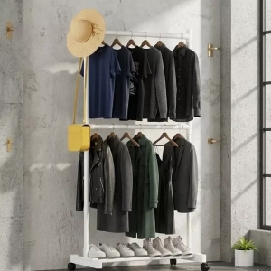 2 Tier Cloth Rack With Wheels