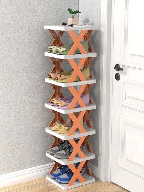VASAGLE 7 Tier Vertical Shoe Rack, Narrow Shoe Storage Organizer with  Hooks, Slim Wooden Corner Shoe Tower Rack, Robust - AliExpress